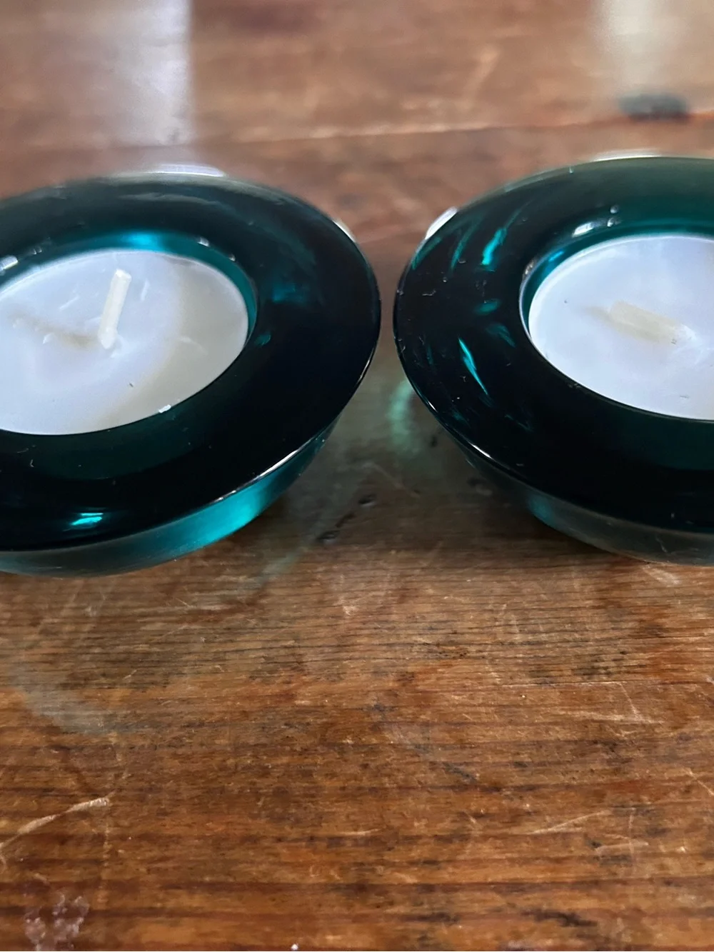 Crate & Barrel assorted colors glass tealight holders. Set of ten.